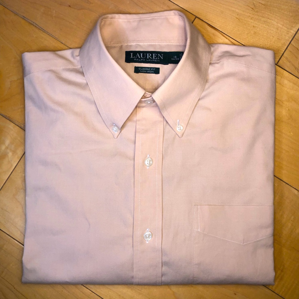 Lauren Ralph Lauren Men’s classic fit non iron pink button down Sz 16 34/35